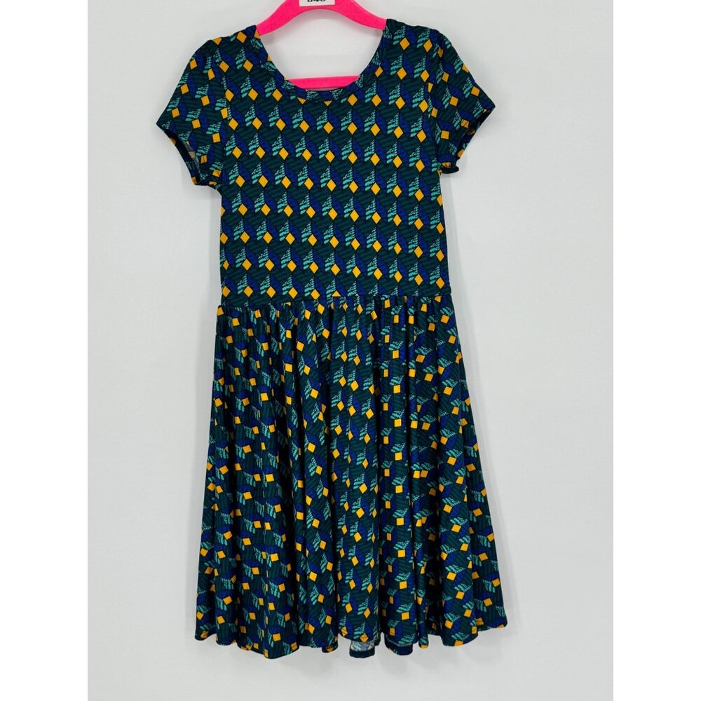 Dotdotsmile Girls Dress Size 7 Blue and Gold Geo Print New With Tags